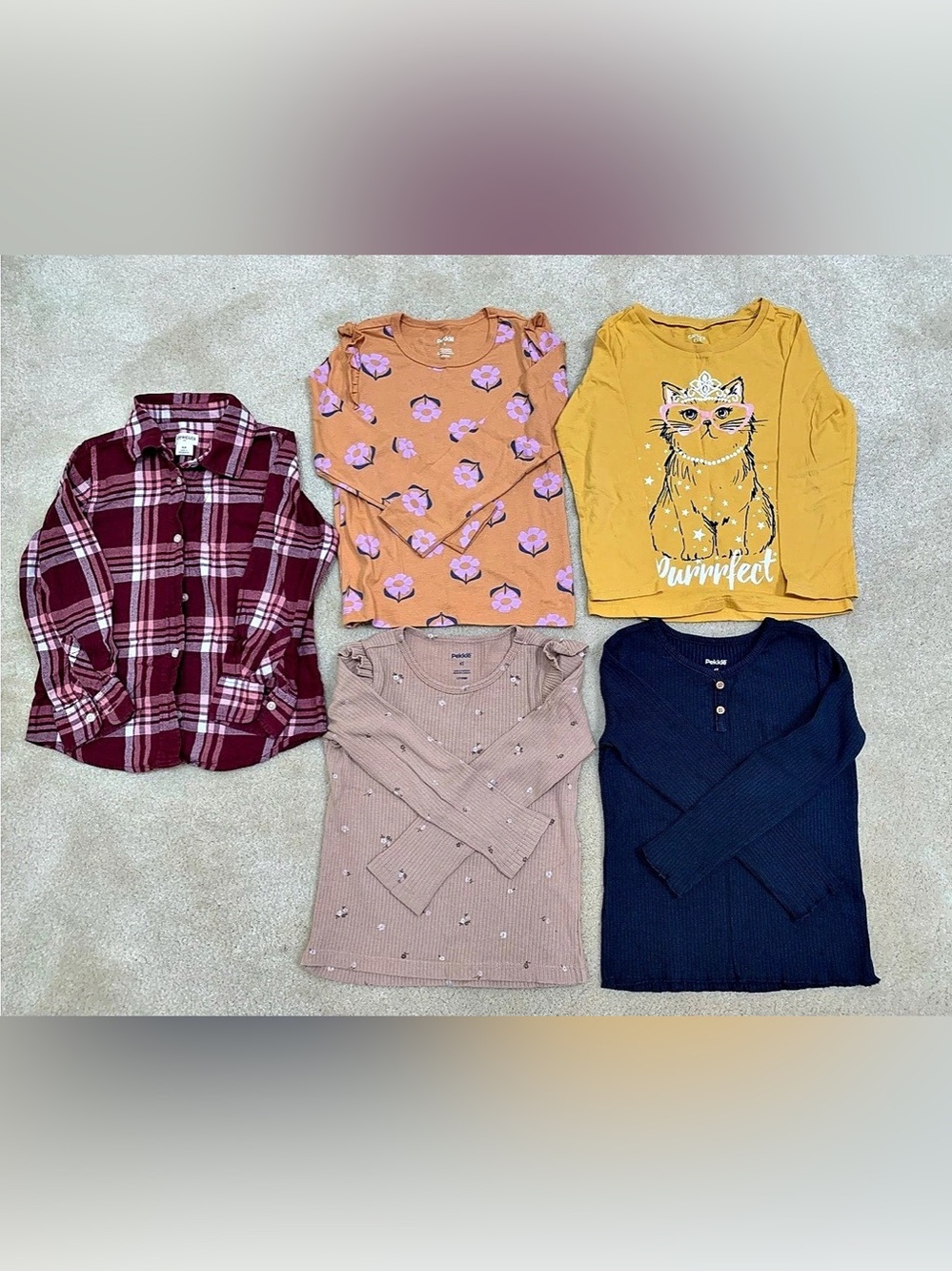 Girls Long Sleeve Tops Bundle - 5 Pieces from Crewcuts, Carter’s, and Pekkle